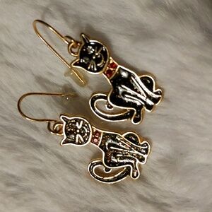NWOT Black Cat Metallic Hook Earrings